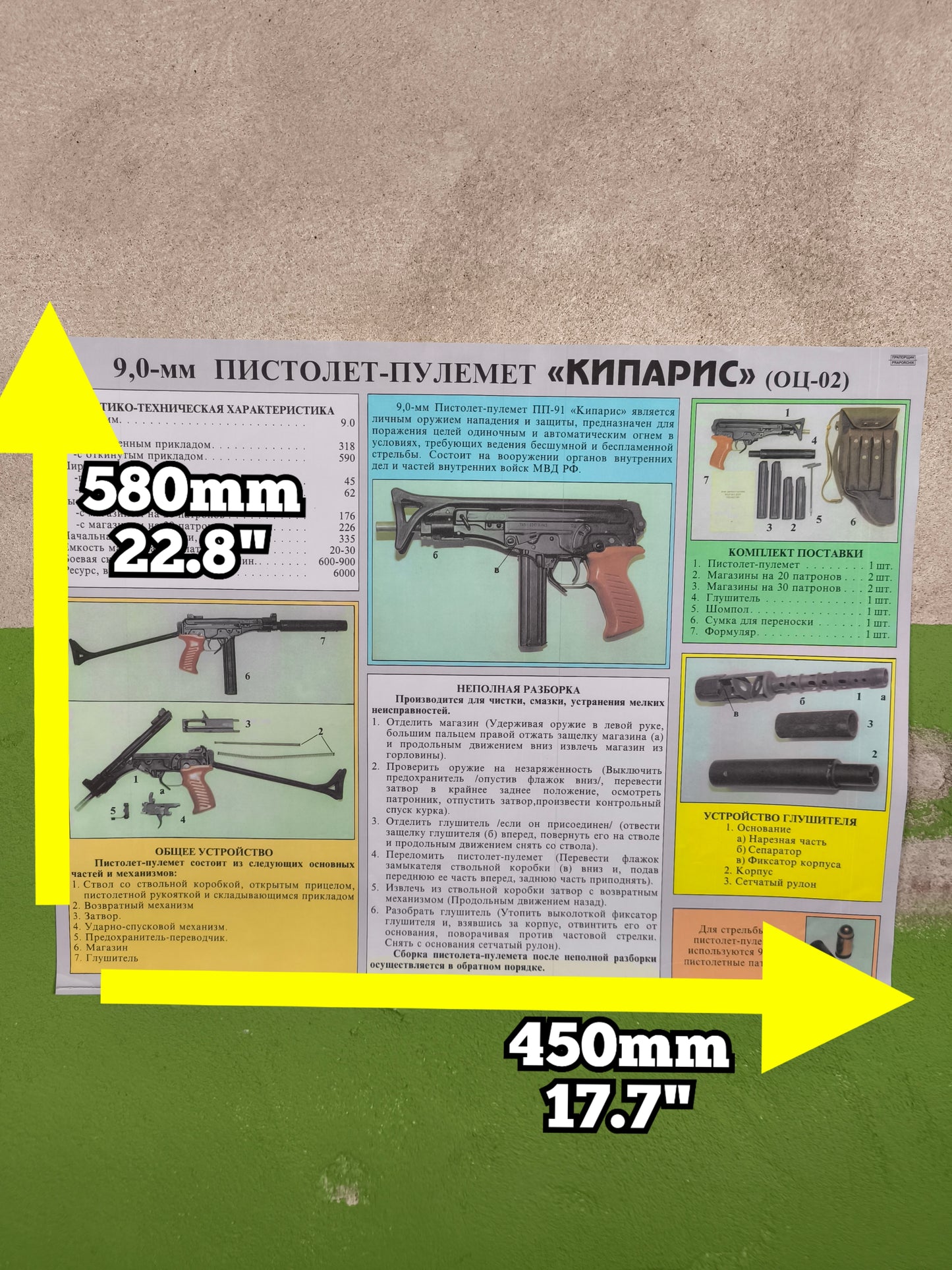 Poster Spetsnaz 9mm "ОЦ-02" КИПАРИС / "OTS-02" KIPARIS Weapon poster 58x45cm