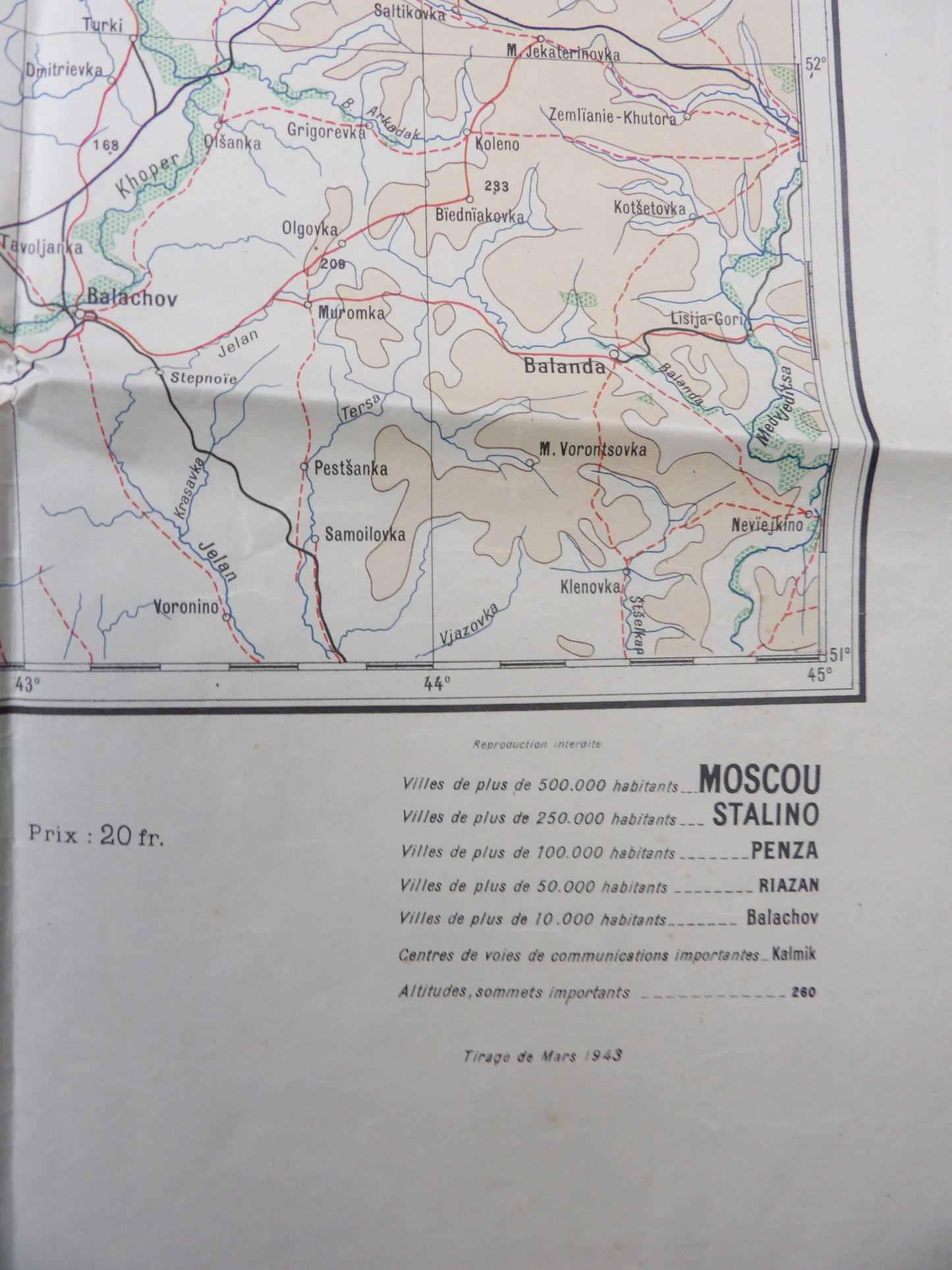 1943 Allied WW2 Map of Moscow Géographique National, Paris.
