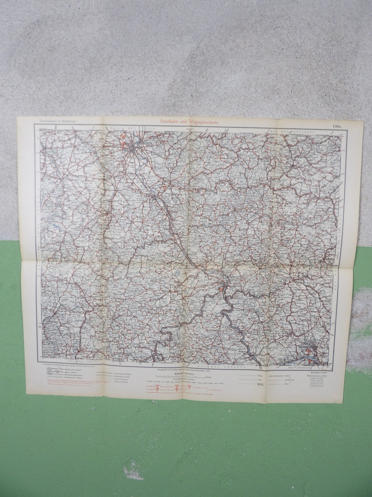 1915 German First Reich Military Staff map 'Railroads and telegraph' Cologne / Koblenz