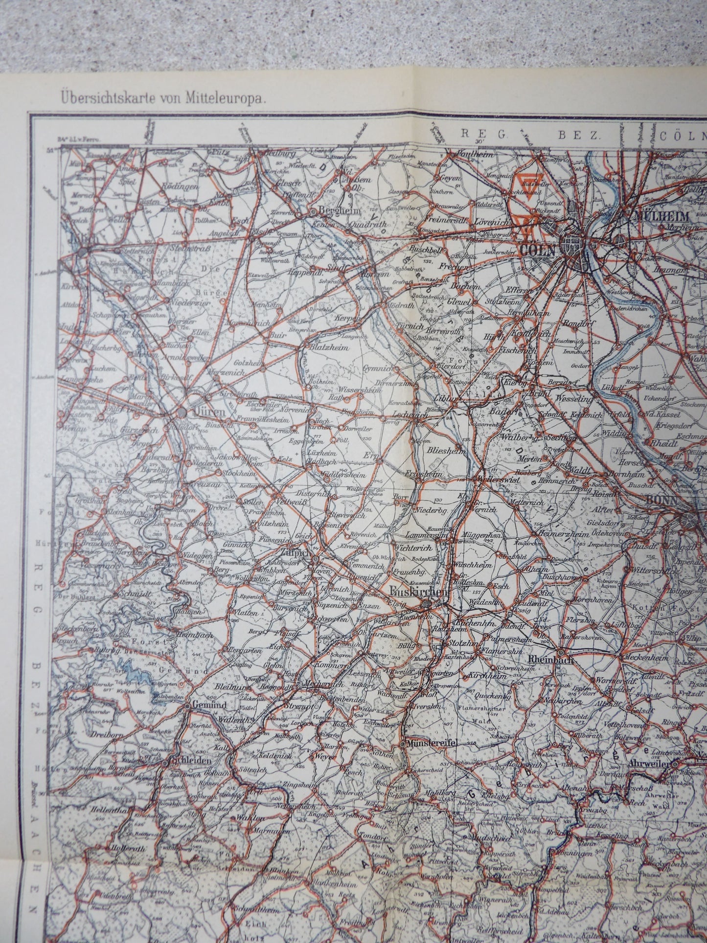 1915 German First Reich Military Staff map 'Railroads and telegraph' Cologne / Koblenz