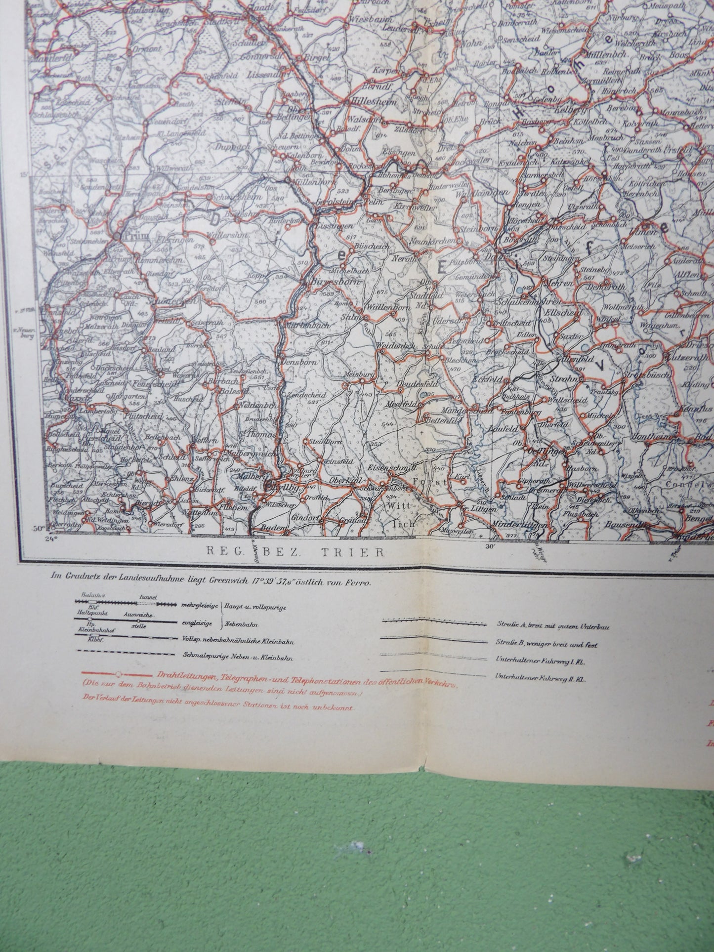 1915 German First Reich Military Staff map 'Railroads and telegraph' Cologne / Koblenz