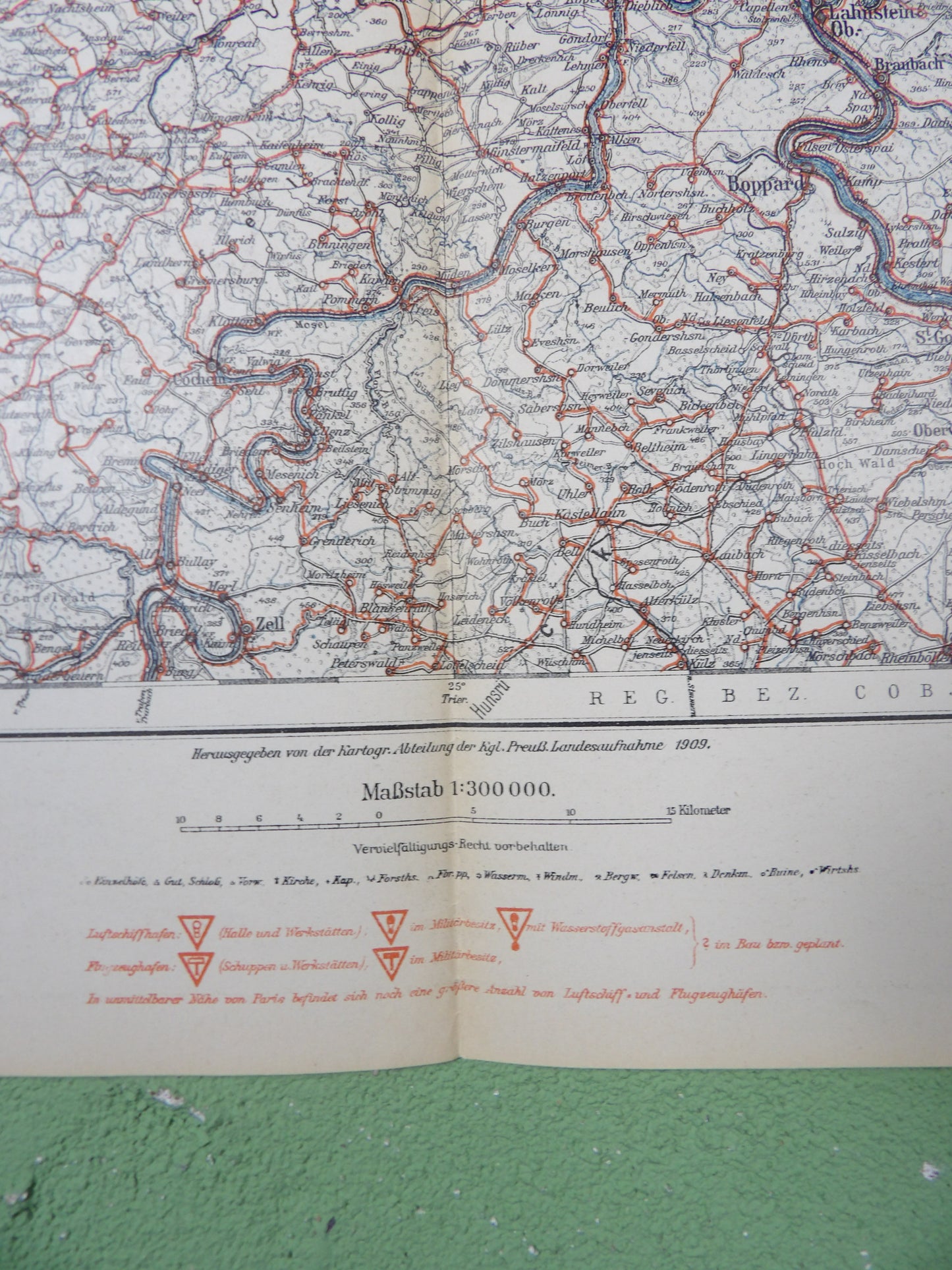 1915 German First Reich Military Staff map 'Railroads and telegraph' Cologne / Koblenz