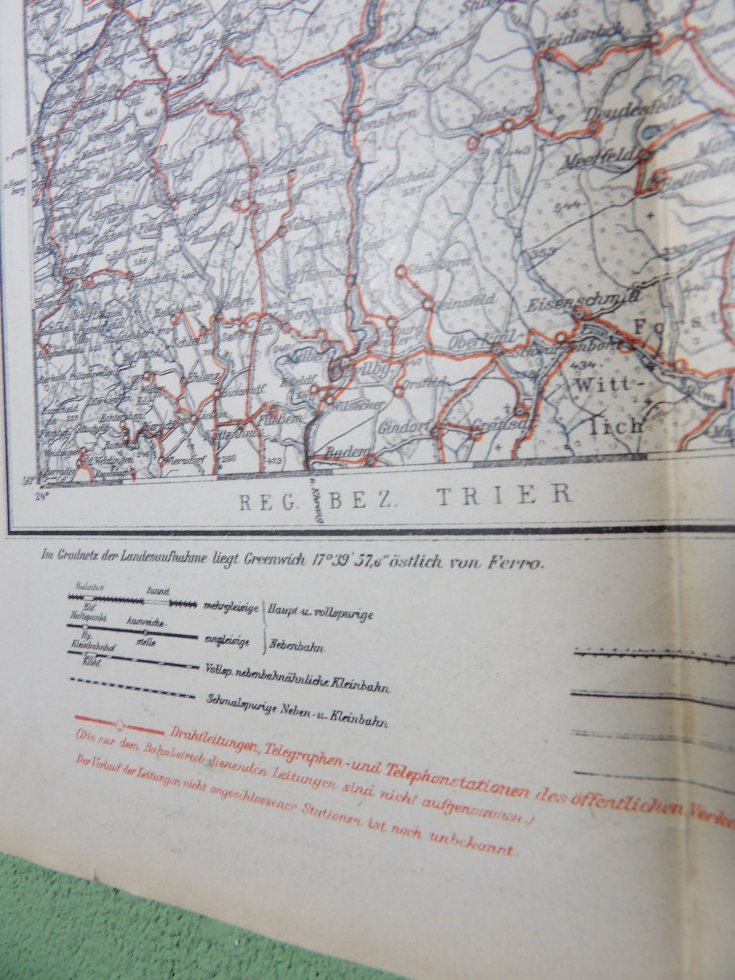1915 German First Reich Military Staff map 'Railroads and telegraph' Cologne / Koblenz