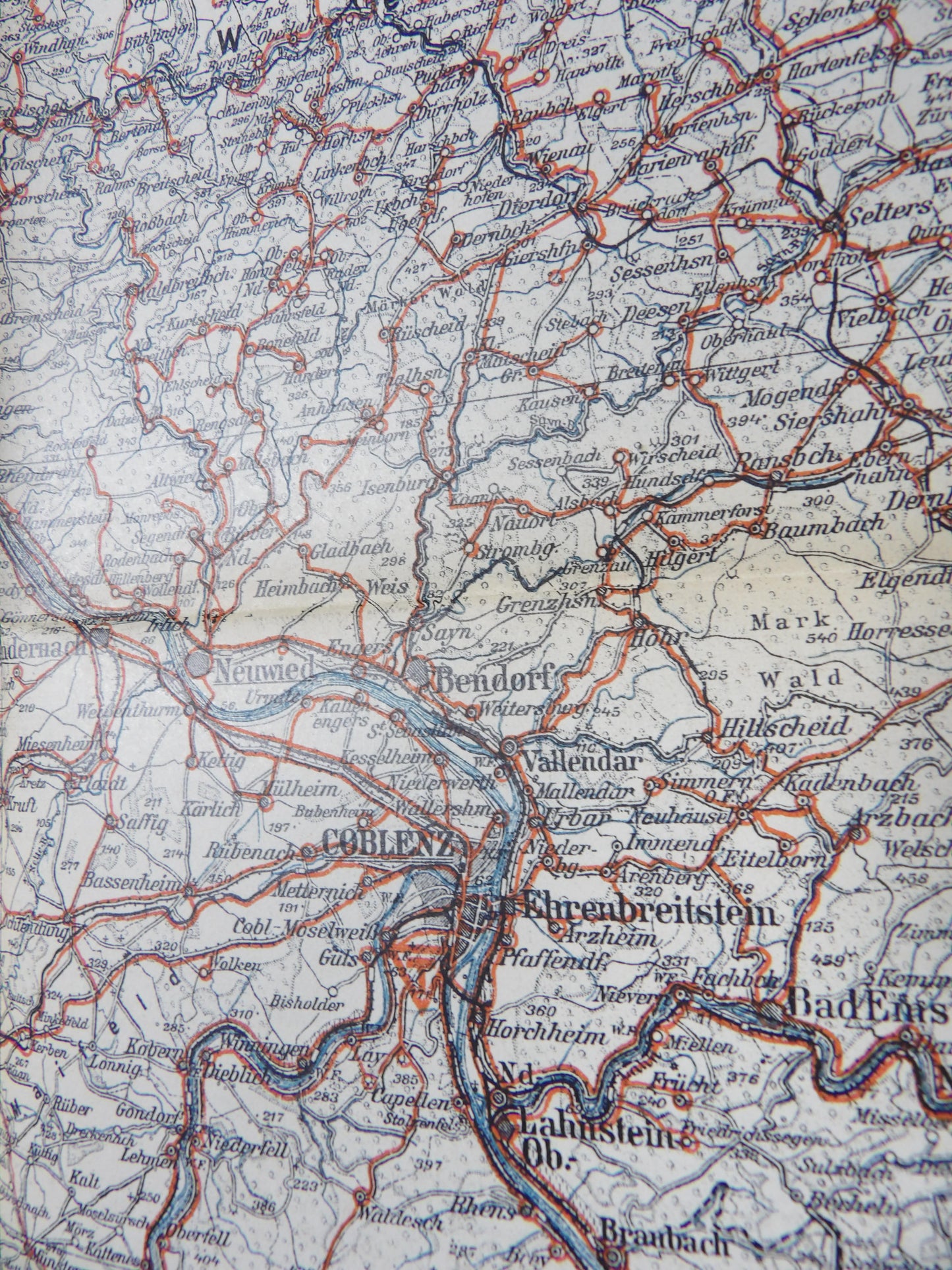 1915 German First Reich Military Staff map 'Railroads and telegraph' Cologne / Koblenz