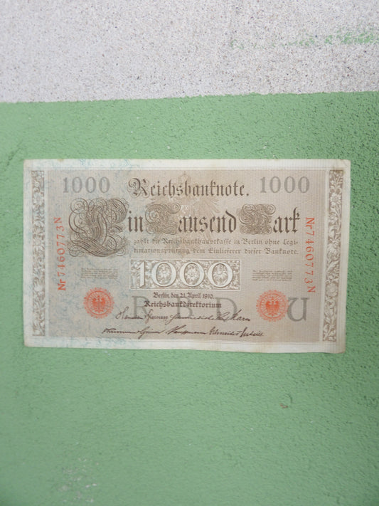 1910 German Empire 1000 Mark Reichsbanknote Pre WW1 Imperial Banknote