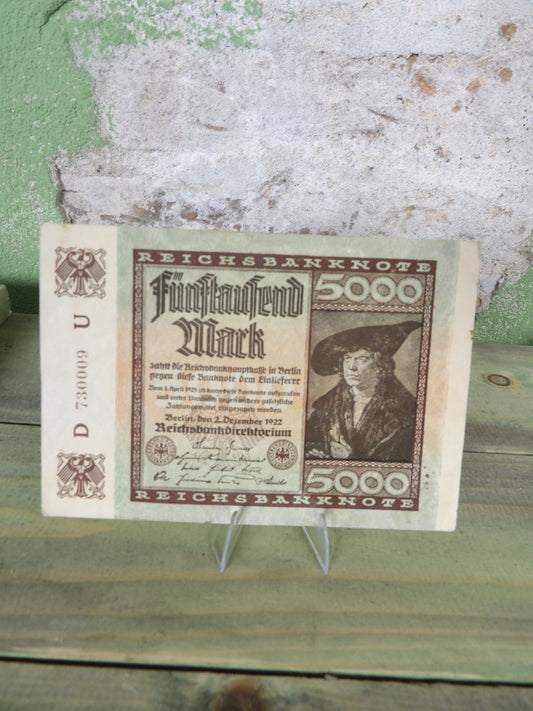 1922 German Weimar Republic Hyperinflation 5000 Mark