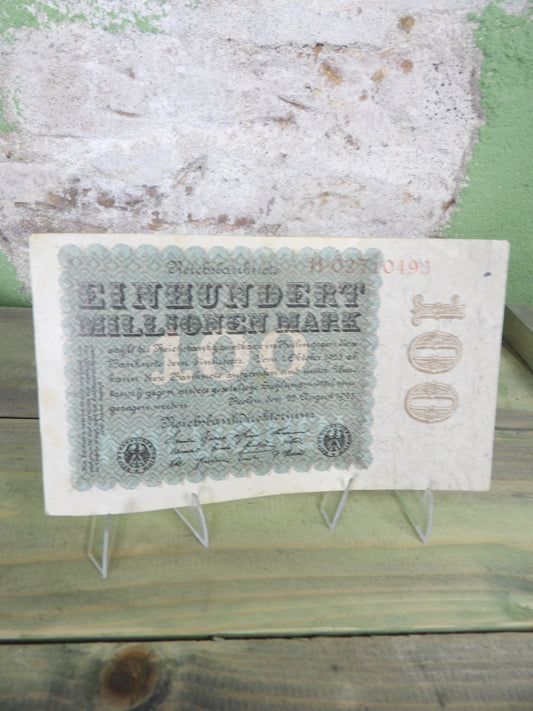 1923 German Weimar Republic Hyperinflation 100 Million Mark Banknote