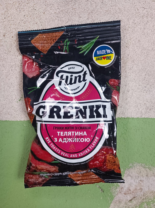 Flint Grenki Ukrainian Rye Bread Crouton snacks (Adjika & Garlic)