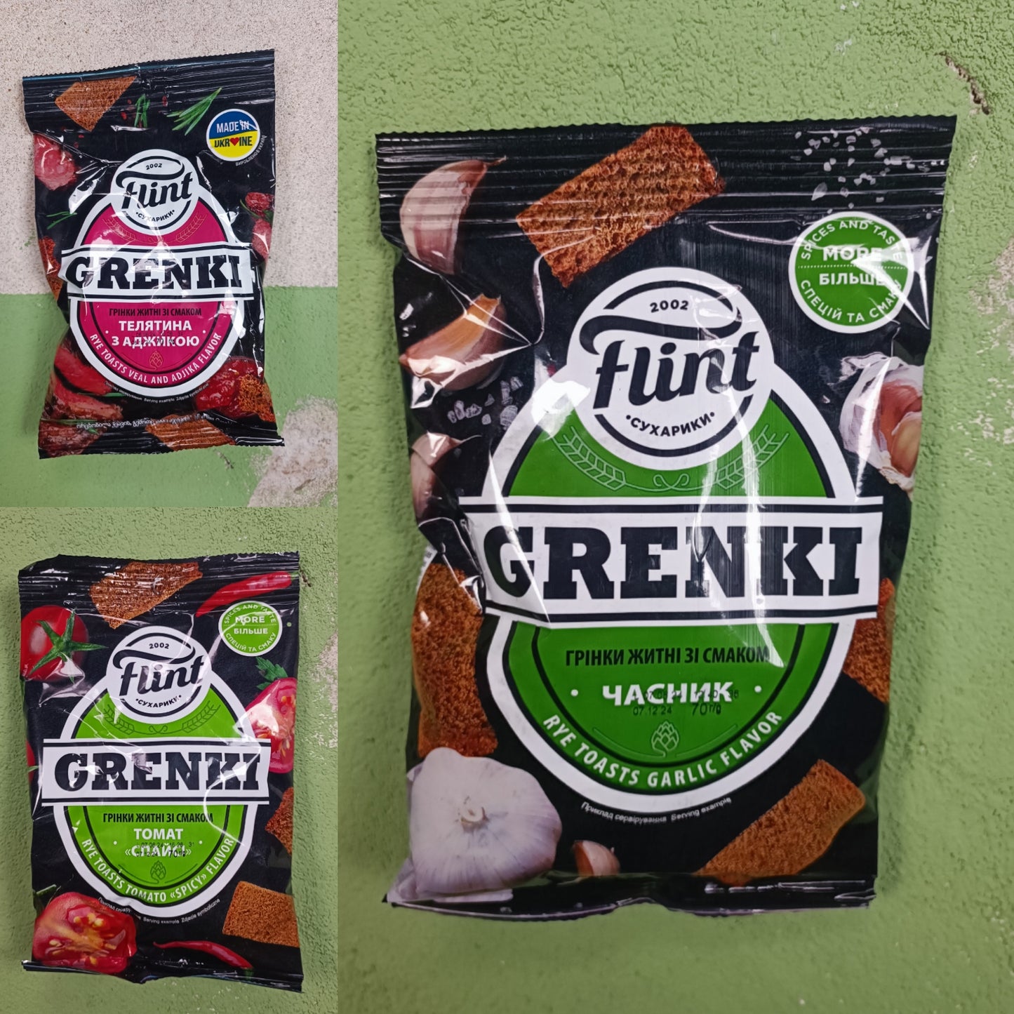 Flint Grenki Ukrainian Rye Bread Crouton snacks (Adjika & Garlic)