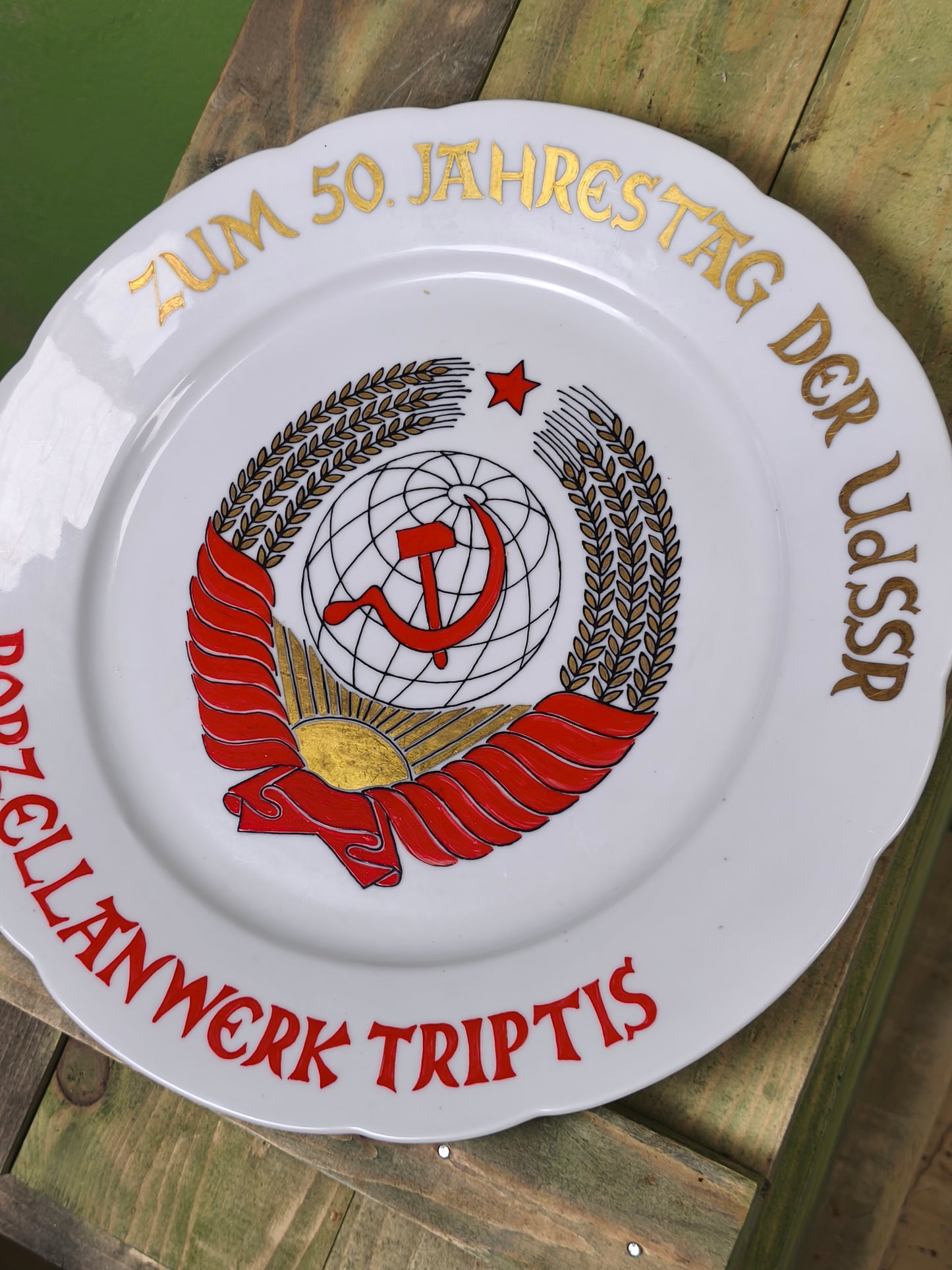 Hand painted DDR/ USSR Plate "For  50 year USSR"
