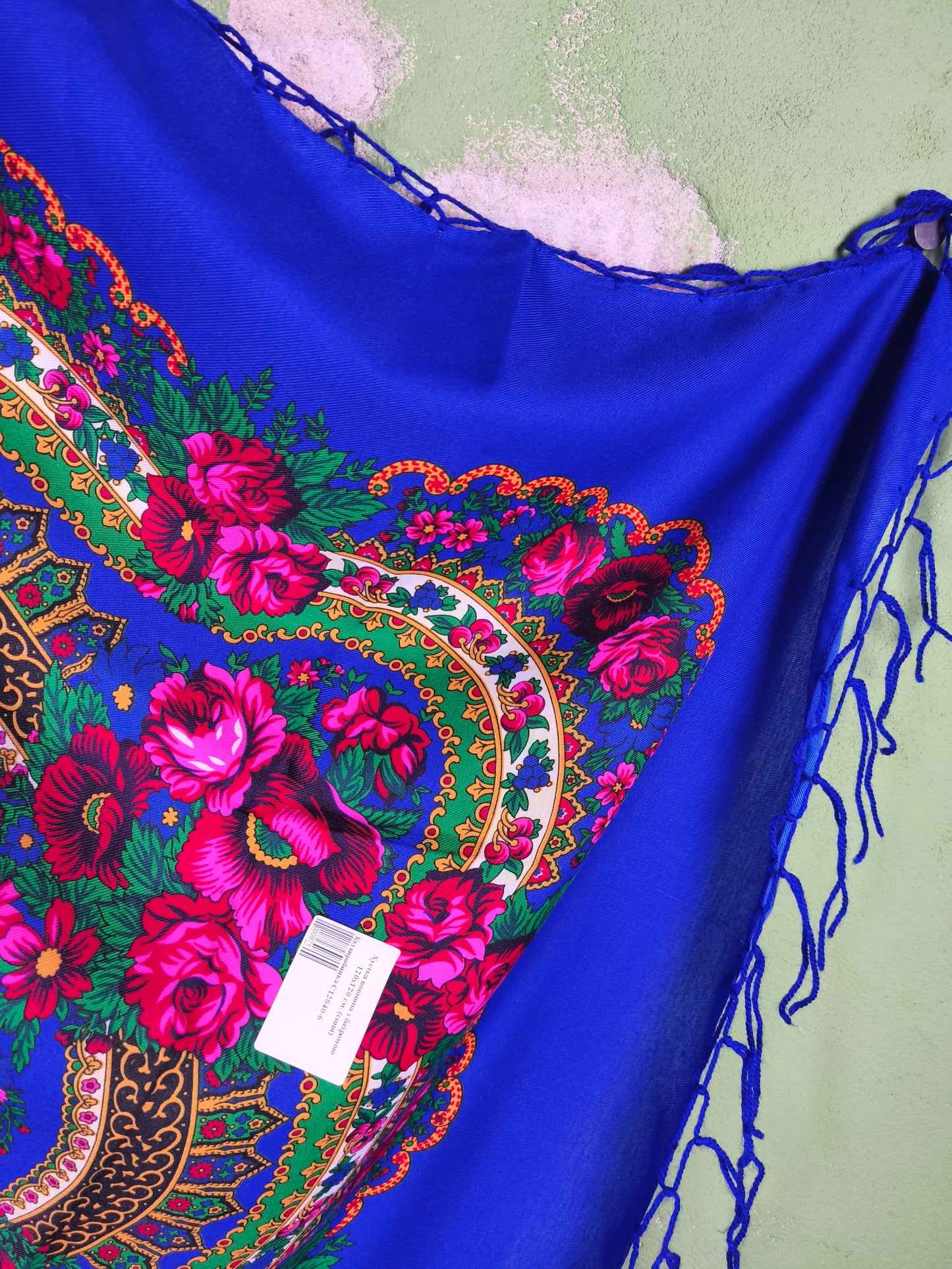 Slavic Folk Scarf “Volga Blue” / Pavlovo Posad 125cm