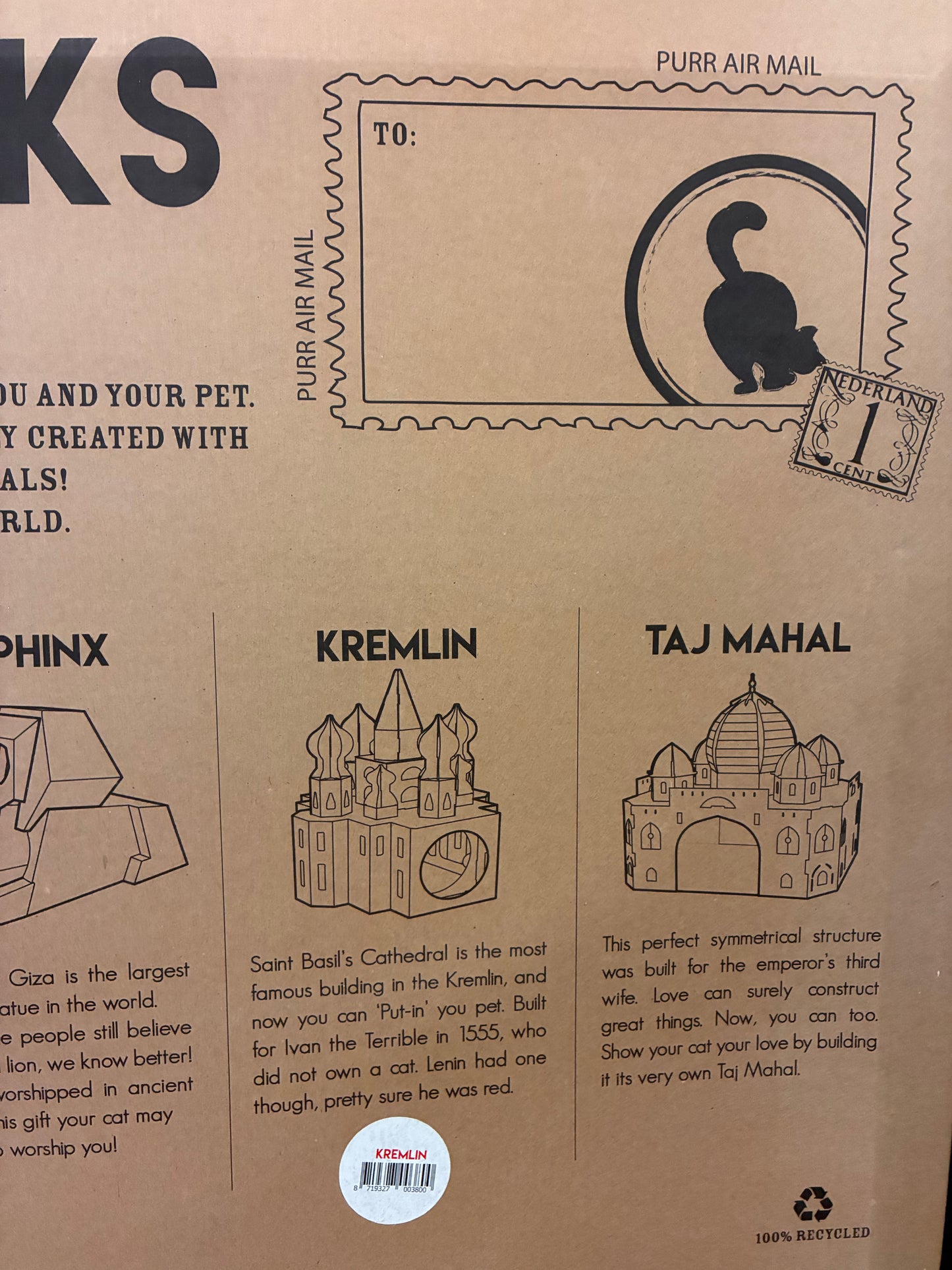 Poopy Cat Kremlin / Saint Basil Cathedral Moscow Cardboard Cat Playhouse