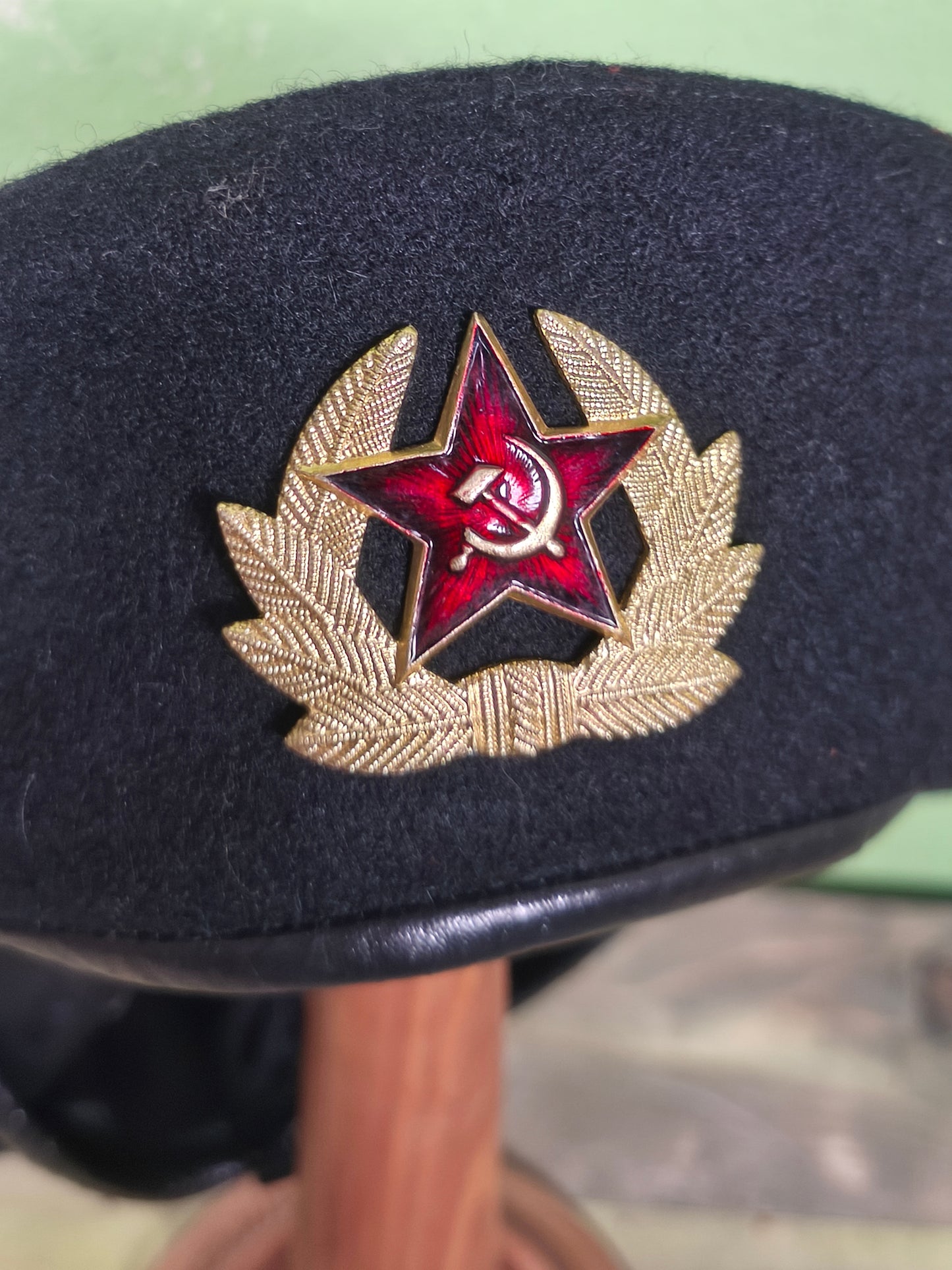 Unissued Russian Black Navy Infantry Beret with Soviet Insignia
