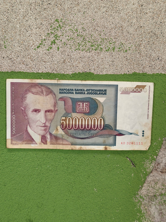1993 Yugoslavian 5.000.000 Dinar Bill