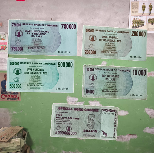 500+ Billion Zimbabwawe Dollars Hyperinflation Banknotes (Set of 5 Banknotes)