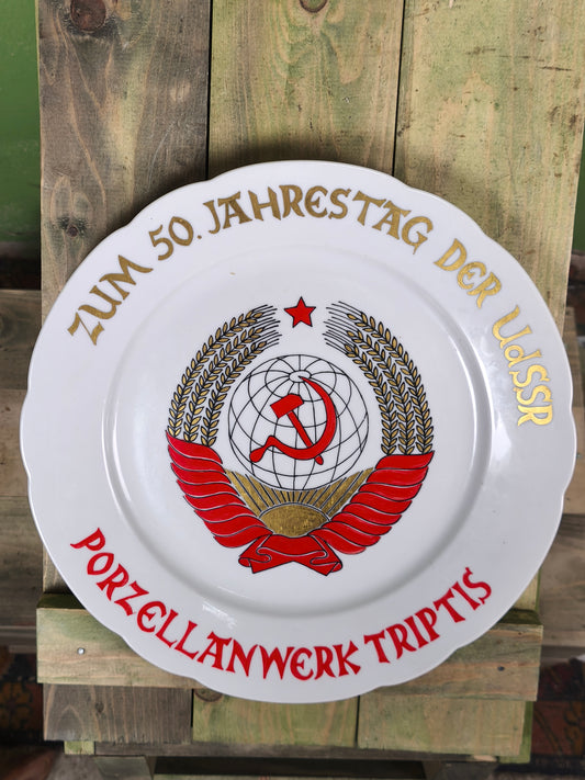 Hand painted DDR/ USSR Plate "For  50 year USSR"