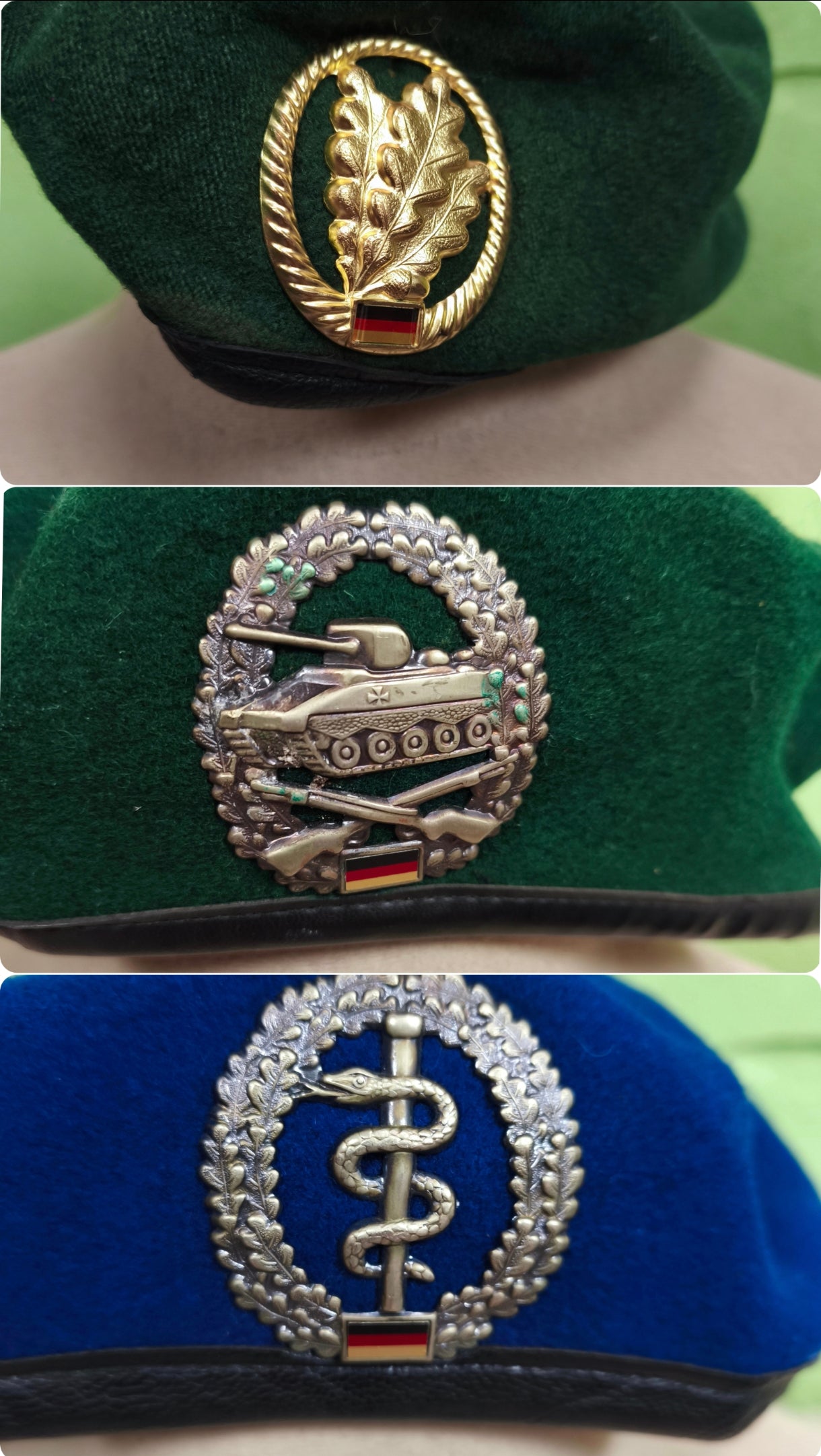 German Bundeswehr Berets (Sanitäter, Panzergrenadier, Jägertruppe)